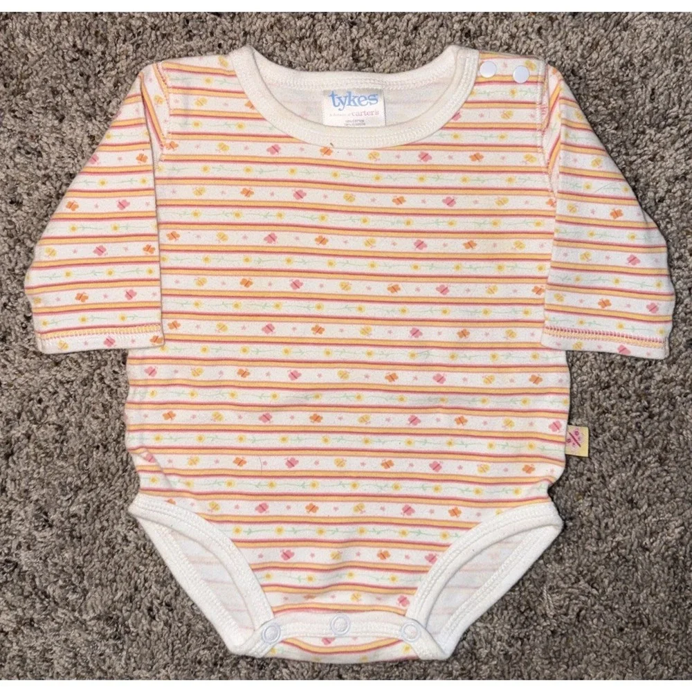 Vintage Tykes Carter's Newborn‎ Baby Bodysuit Pastel Stripe Floral Snap Small
